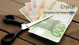  Presentation with rustic wood wooden frame - Presentation design having scissors cut euro banknotes on wooden background background and a soft green colored foreground