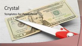  Presentation with dollar - Presentation theme with scissors cuts dollar banknote background and a soft green colored foreground