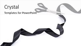  Presentation with cutting ribbon - Colorful theme enhanced with scissors cutting black ribbon backdrop and a white colored foreground
