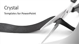  Presentation with cutting ribbon - Presentation theme enhanced with scissors cutting black ribbon background and a white colored foreground