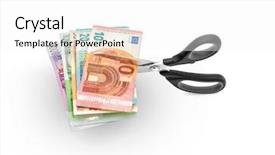  Presentation with money - Audience pleasing PPT theme consisting of scissors cutting money -scissors cutting backdrop and a white colored foreground
