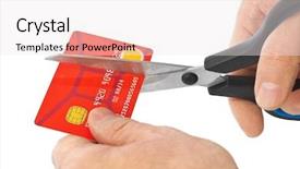  Presentation with old muscle car - Presentation design featuring scissors cutting old credit card background and a sky blue colored foreground