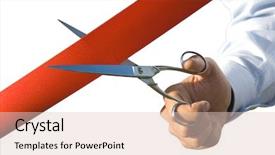  Presentation with cutting ribbon - Audience pleasing PPT theme consisting of inaugration - red ribbon cutting backdrop and a lemonade colored foreground