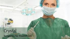  Presentation with surgery room - Beautiful slide set featuring scissors in surgery room backdrop and a ocean colored foreground