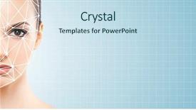  Presentation with face recognition security - Presentation design with scnanning grid on her face background and a sky blue colored foreground