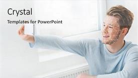  Presentation with face recognition security - Presentation design featuring scnanning grid on his face background and a white colored foreground