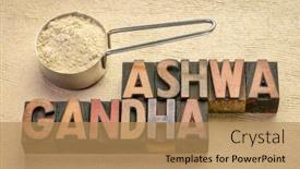  Presentation with ashwagandha - Beautiful slide set featuring scoop of ashwagandha root aka indian ginseng powder with a text in vintage letterpress wood type superfood healthy supplement backdrop and a coral colored foreground