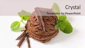  Presentation with chocolate ice cream - PPT theme having scoop of chocolate ice cream decorated with mint and chocolate curls background and a soft green colored foreground
