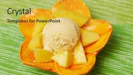  Presentation with ice cream - Amazing PPT layouts having scoop of homemade mango ice backdrop and a yellow colored foreground