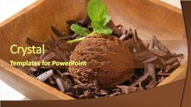  Presentation with chocolate ice cream - Audience pleasing slide set consisting of scoop of ice cream sprinkled with chocolate curls served in a wooden bowl backdrop and a tawny brown colored foreground