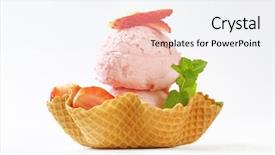  Presentation with ice cream strawberry - PPT layouts having scoop of strawberry ice cream background and a sky blue colored foreground
