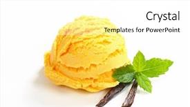  Presentation with ice cream colourful gelato flavors - Slide deck featuring frozen fruits - scoop of yellow ice cream background and a white colored foreground
