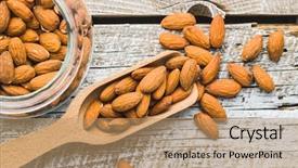  Presentation with almond - Slides with scoop top view unpeeled almonds background and a coral colored foreground