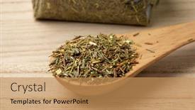  Presentation with tea leaves - Slide deck consisting of scoop-with-dried-non-fermented background and a coral colored foreground