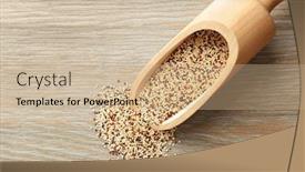  Presentation with quinoa - Beautiful presentation theme featuring scoop with raw quinoa grains on wooden background backdrop and a coral colored foreground
