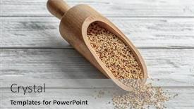  Presentation with quinoa - Beautiful PPT theme featuring scoop with raw quinoa grains on wooden background backdrop and a light gray colored foreground