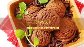  Presentation with chocolate ice cream - PPT theme with scoops of chocolate ice cream and shavings in wooden bowl background and a tawny brown colored foreground