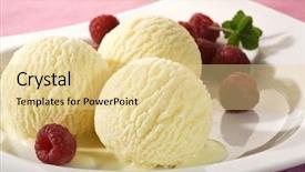  Presentation with ice cream sundae - Amazing slide set having scoops of vanilla ice-cream backdrop and a blonde colored foreground