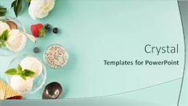  Presentation with blue mint - Presentation with scoops-of-vanilla-mint-leaves background and a sky blue colored foreground