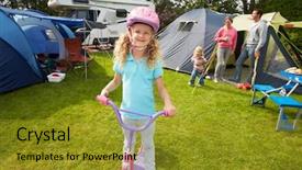  Presentation with family - PPT layouts with scooter whilst on family camping background and a  colored foreground