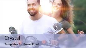  Presentation with happy holidays - Amazing slide deck having scooters - happy couple driving scooter excited backdrop and a light blue colored foreground