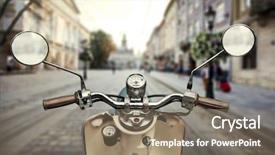  Presentation with city - PPT layouts consisting of scooters - scooter on foregrounf and blurred background and a coral colored foreground