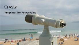  Presentation with binocular - Amazing PPT theme having scope - coin operated binocular backdrop and a light gray colored foreground