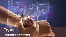  Presentation with labels - PPT theme enhanced with scope - female hand wearing smartwatch background and a tawny brown colored foreground