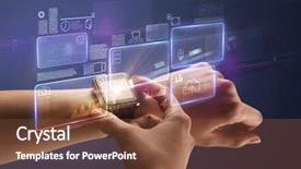  Presentation with smartwatch - PPT layouts with scope - female hand wearing smartwatch background and a tawny brown colored foreground