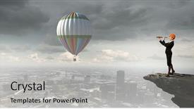  Presentation with woman engineer - Beautiful presentation design featuring scope - young woman engineer on rock backdrop and a light gray colored foreground