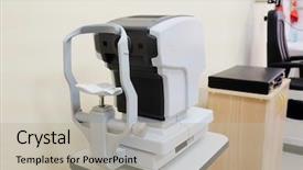  Presentation with machine vision - Theme consisting of scope testing - image of test vision machine background and a  colored foreground