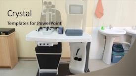  Presentation with machine vision - Presentation theme featuring scope testing - image of test vision machine background and a  colored foreground