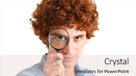  Presentation with scope - Slides having scope testing - young man analyzing you background and a  colored foreground