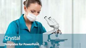  Presentation with microscope - PPT layouts consisting of scope work - female medical doctor using microscope background and a teal colored foreground