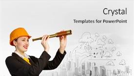  Presentation with scope work - Slide set with scope work - image of young woman looking background and a white colored foreground