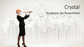  Presentation with construction work - Cool new PPT layouts with scope work - image of young woman looking backdrop and a white colored foreground