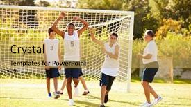  Presentation with high school - PPT theme having score - player scoring goal in high background and a yellow colored foreground