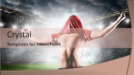  Presentation with football goal post - Slide set with score - soccer or football player is background and a lemonade colored foreground