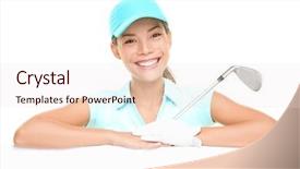  Presentation with golf player playing - PPT theme enhanced with score card - golf player woman sign female background and a lemonade colored foreground