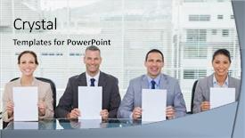  Presentation with research interview - Cool new slide deck with score card - smiling interview panel in bright backdrop and a white colored foreground