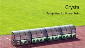  Presentation with scoreboard - Presentation theme having scoreboard football - coach bench near the field background and a yellow colored foreground