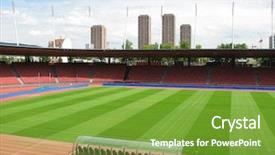  Presentation with stadium - Amazing theme having scoreboard football - soccer stadium backdrop and a seafoam green colored foreground