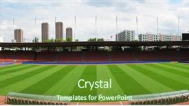  Presentation with stadium - Audience pleasing theme consisting of scoreboard football - soccer stadium backdrop and a tawny brown colored foreground