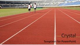  Presentation with stadium - Amazing presentation theme having scoreboard football - stadium showing running track backdrop and a red colored foreground