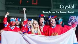  Presentation with stadium - PPT theme having scoreboard football - young spectators in uniform background and a tawny brown colored foreground