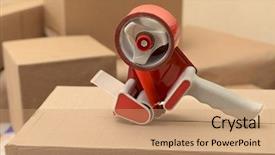  Presentation with scotch tape - Presentation theme featuring scotch tape - packaging parcels with dispenser close-up background and a coral colored foreground
