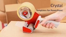  Presentation with scotch tape - Audience pleasing presentation theme consisting of scotch tape - packaging parcels with dispenser close-up backdrop and a coral colored foreground