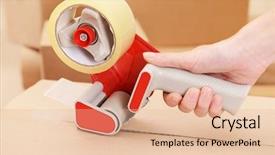  Presentation with scotch tape - Colorful theme enhanced with scotch tape - packaging parcels with dispenser close-up backdrop and a coral colored foreground