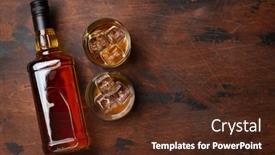  Presentation with scotch - Beautiful slide deck featuring scotch-whiskey-bottle-and-glasses backdrop and a tawny brown colored foreground