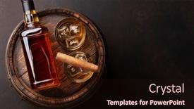  Presentation with scotch - PPT theme with scotch-whiskey-bottle-glass-cigar background and a wine colored foreground